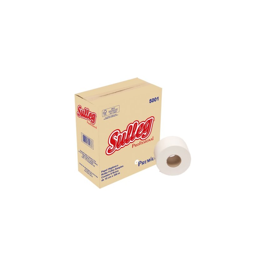 image Papel Hig. Rolão F. Simples Sulleg 8 Rolos X 300Mt X 10Cm 100% 18Gr Cod 5001