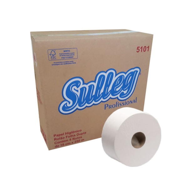 image Papel Higiênico Rolão Folha Dupla Sulleg 8 Rolos X 250Mt X 10Cm 100% 30Gr Cod 5101