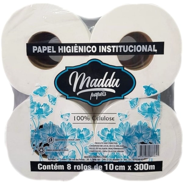 image Papel Higiênico Rolão Folha Simples Maddu 100% Celulose 8 Rolos X 300Mt X 10Cm