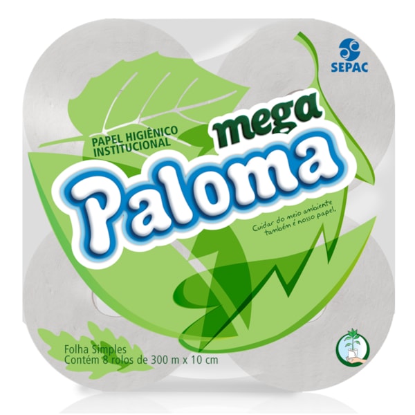 image Papel Higiênico Rolão Folha Simples Paloma 8 Rolos X 300Mt X 10Cm