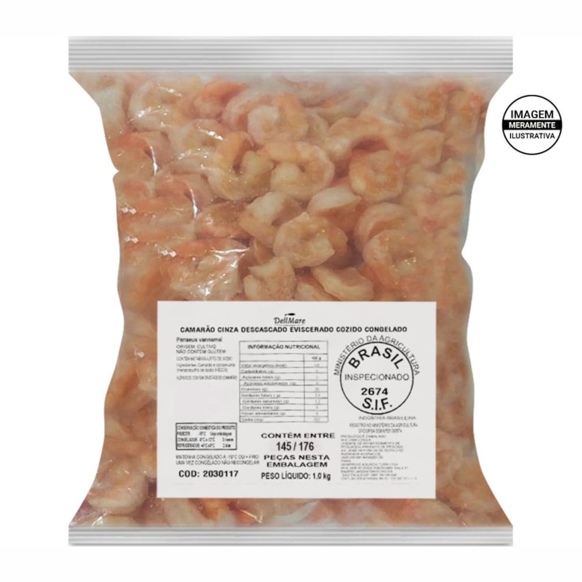 image Pescados - Camarão Cinza Descascado Eviscerado Cozido Congelado 145/176 Iqf Dellmare 1Kg