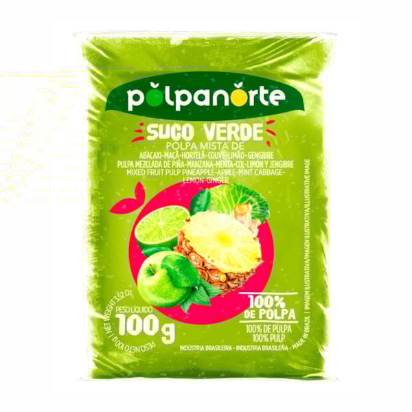 image Polpa De Suco Verde (Abac, Maca, Hort., Couve, Limão, Geng) Polpanorte 10 X 100G