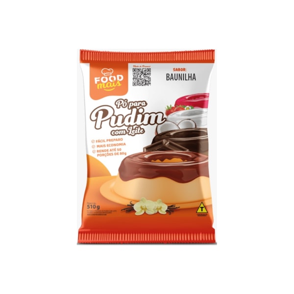 image Pudim Com Leite Baunilha Food Mais 510G Rende 50 Porções De 80Ml