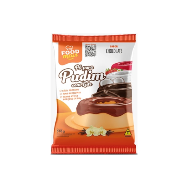 image Pudim Com Leite Chocolate Food Mais 510G Rende 50 Porções de 80Ml