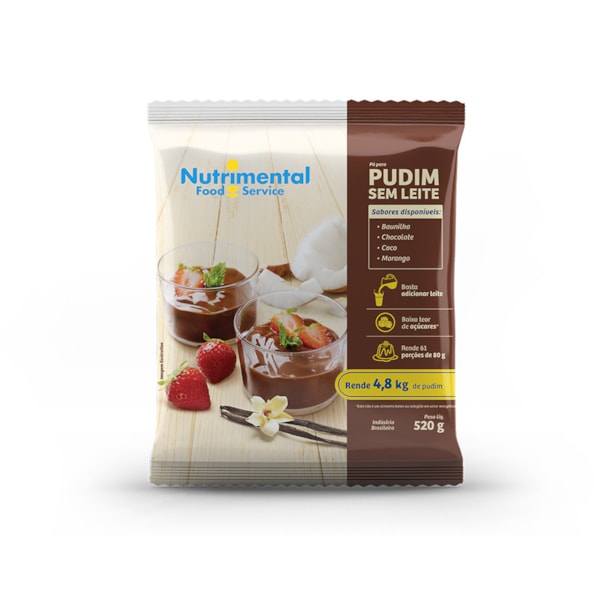 image Pudim Sem Leite Morango Nutrimental 520G Rende 81 Porções De 80Ml