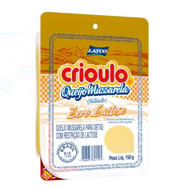 image Queijo Mussarela Fatiado Zero Lactose Crioulo 150G