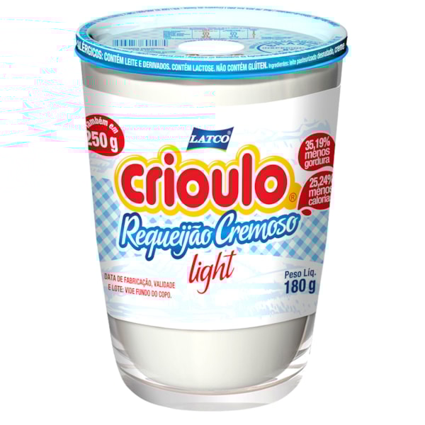 image Requeijão Puro Light Crioulo 180G Copo De Vidro