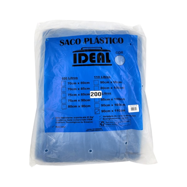 image Saco Lixo Azul 200Lt 90 X 110Cm Ideal 100Un Suporta 20Kg