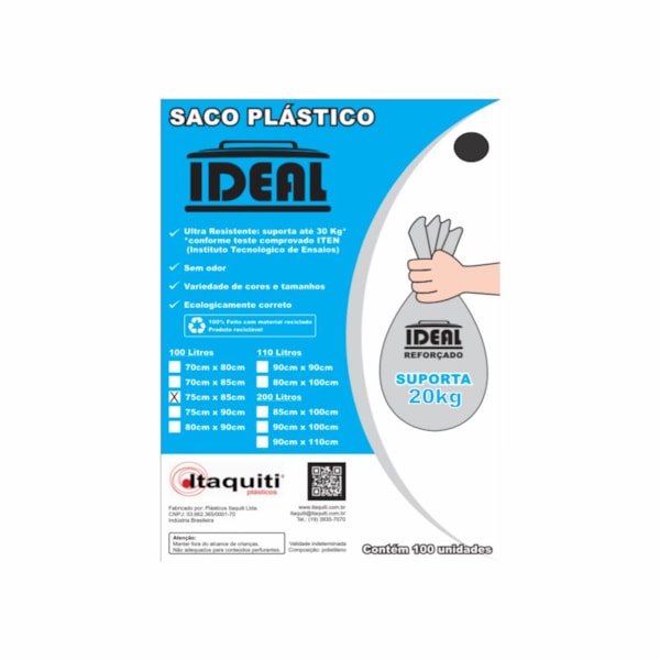 image Saco Lixo Preto 105Lt 75 X 85Cm Ideal 100Un Suporta 20Kg