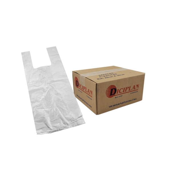 image Sacola Plástica Branca 29 X 39Cm 1.000Un Diciplan Reforçada