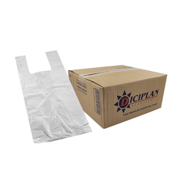 image Sacola Plástica Branca 38 X 48Cm 1.000Un Diciplan Reforçada