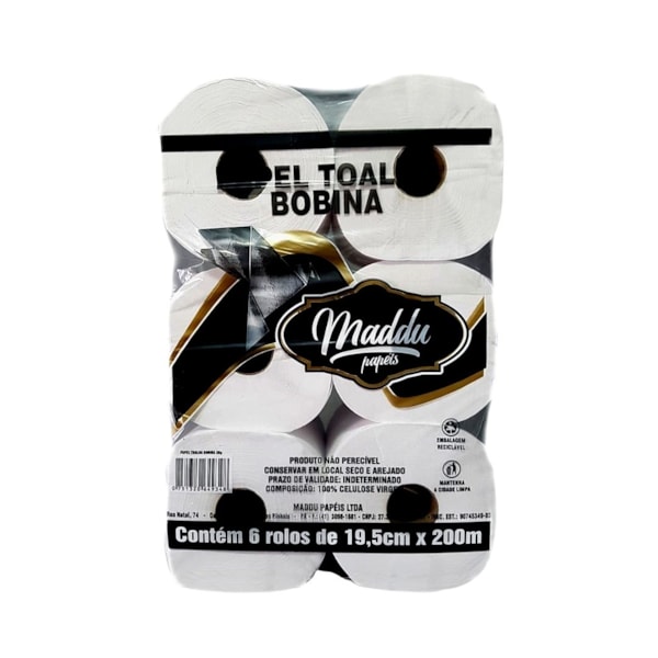 image Toalha Papel Bobina Maddu 6 Rolos X 200Mt X 20Cm 100% 25/26Gr