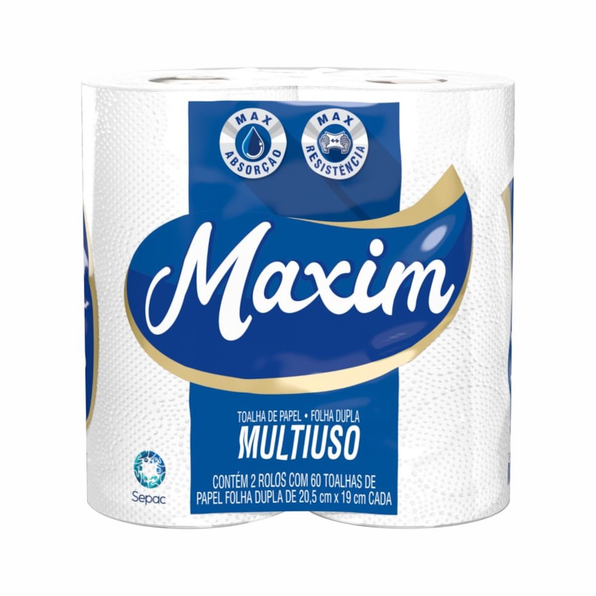 image Toalha Papel Maxim Multiuso 2 X 60 Toalhas De 20,5 X 19Cm