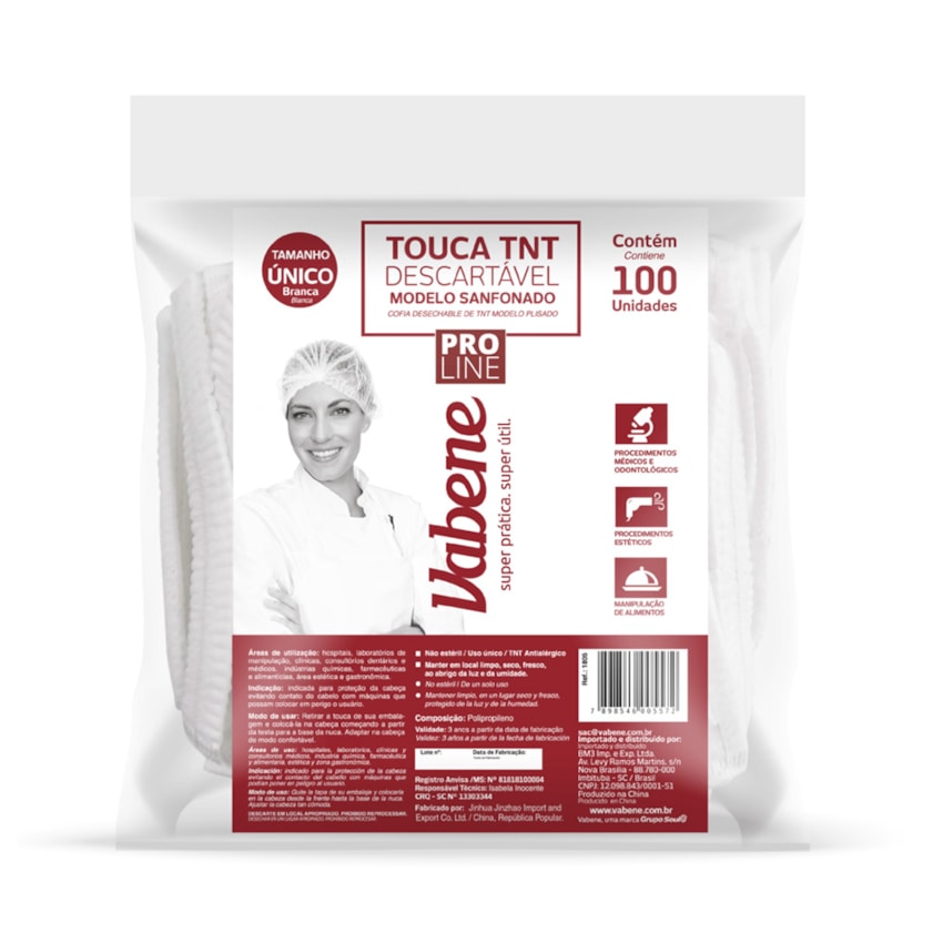 image Touca Descartável Sanfonada Branca 45Cm Vabene 100Un