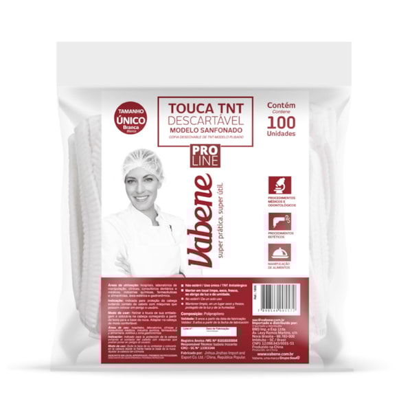 image Touca Descartável Sanfonada Branca 45Cm Vabene 100Un
