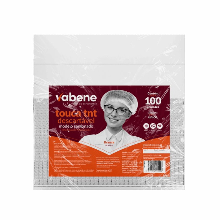 image Touca Descartável Sanfonada Branca Grande 50Cm Vabene 100Un